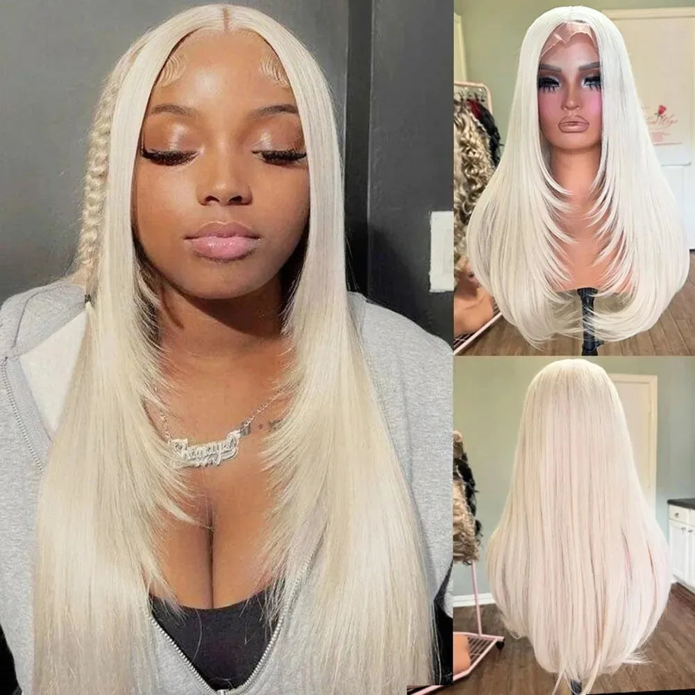 Layered Lace Front Wig White Wig 13x4 HD Lace Glueless Pre Plucked Heat Resistant Fiber For Women On Clearance Sale Cosplay