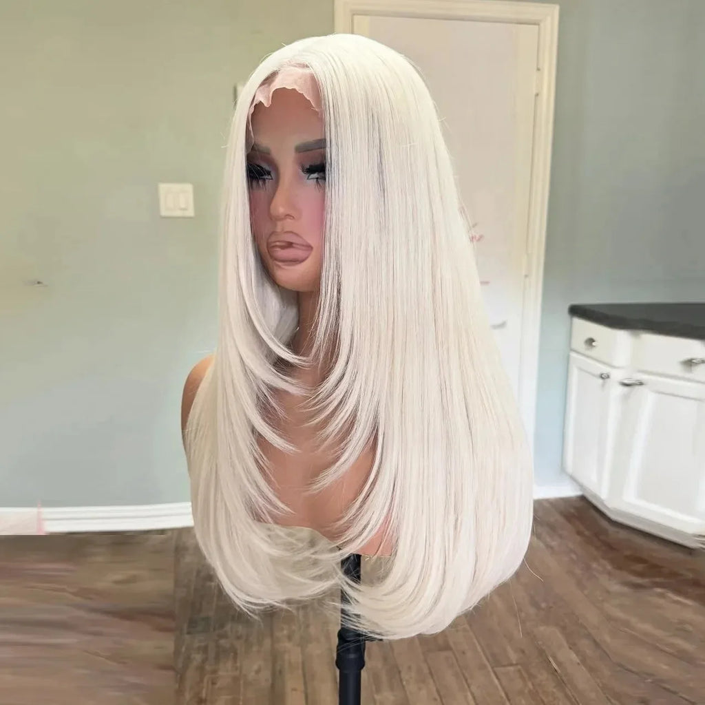Layered Lace Front Wig White Wig 13x4 HD Lace Glueless Pre Plucked Heat Resistant Fiber For Women On Clearance Sale Cosplay
