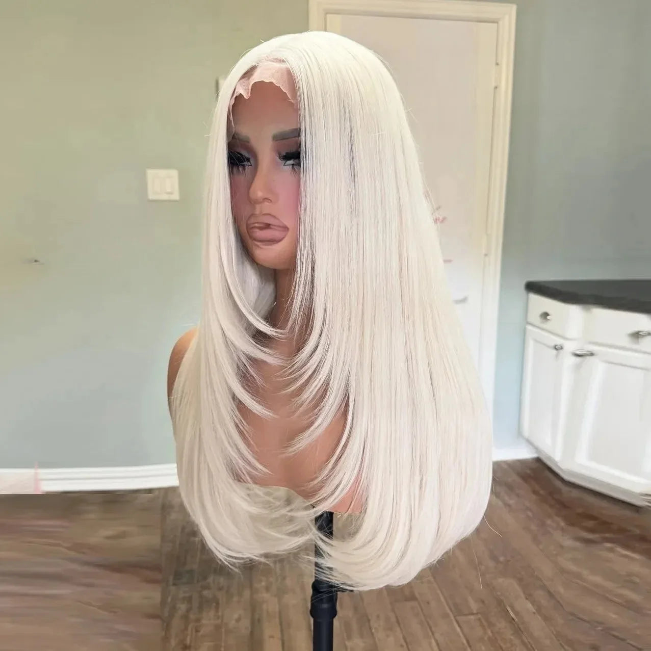 Layered Lace Front Wig White Wig 13x4 HD Lace Glueless Pre Plucked Heat Resistant Fiber For Women On Clearance Sale Cosplay