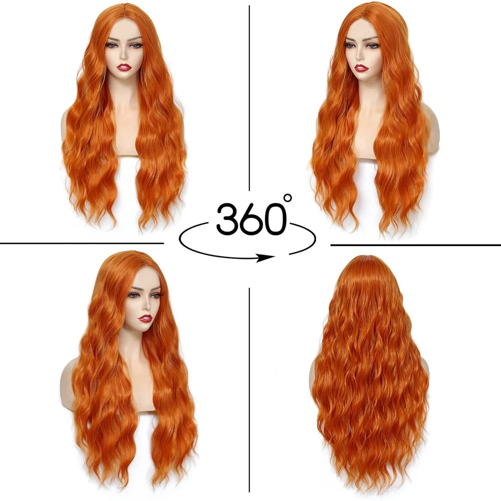26 Inch Long Wavy Wig Ginger Orange Wigs for Women Synthetic Heat Resistant Wig And Natural Looking for Daily Party Cosplay Use