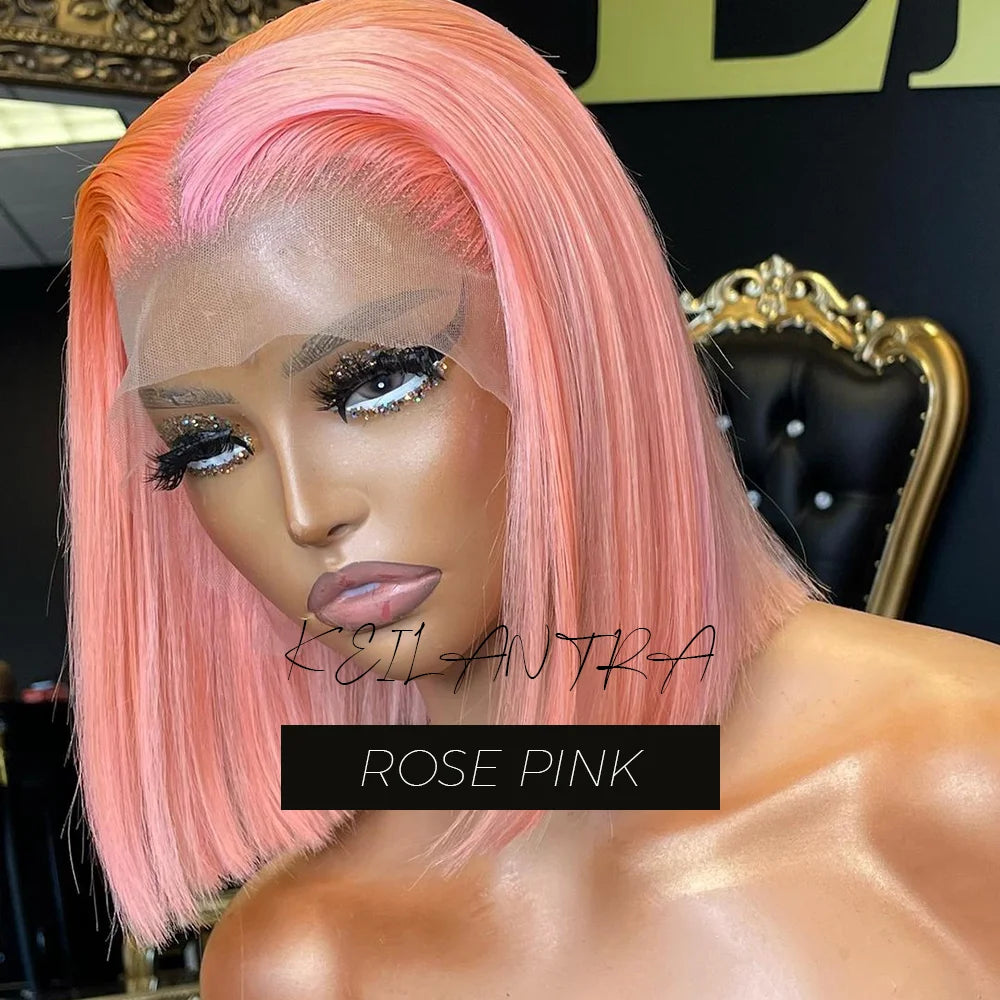 Orange Bob Wig Human Hair 13x4 Lace Front Wig 180% Density Short Straight Frontal Bob Wig Transparent Lace 350 Color Wig Ginger