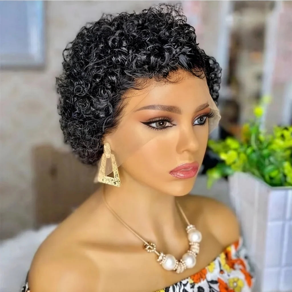 Short Curly Bob Human Hair Wig T Part Pixie Cut 13x4x1 Lace Wig for Women human hair