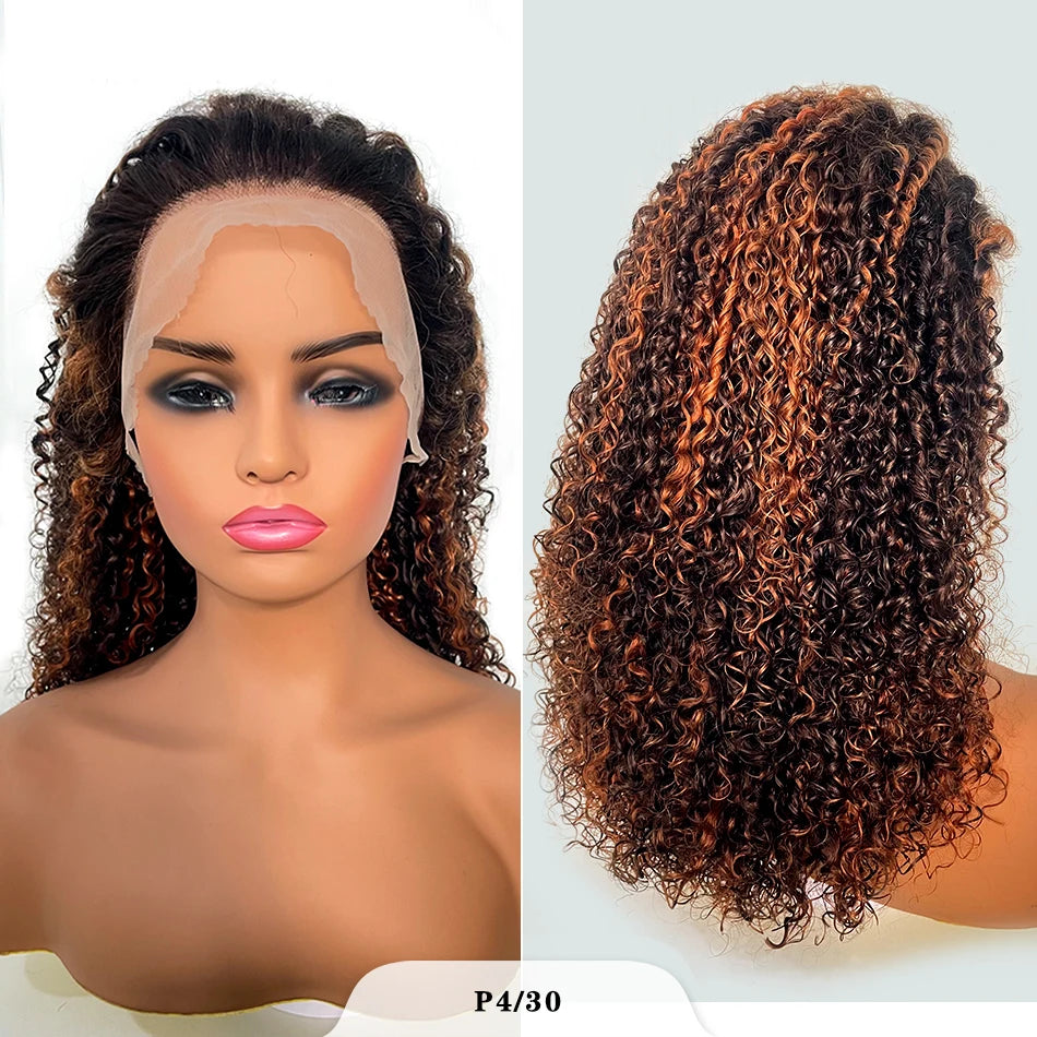 12A Ombre Double Drawn Hair Afro Kinky Curly Lace Frontal Wigs 13x4 HD Lace Bouncy Curly Wear and Go Glueless Wigs Pre Plucked