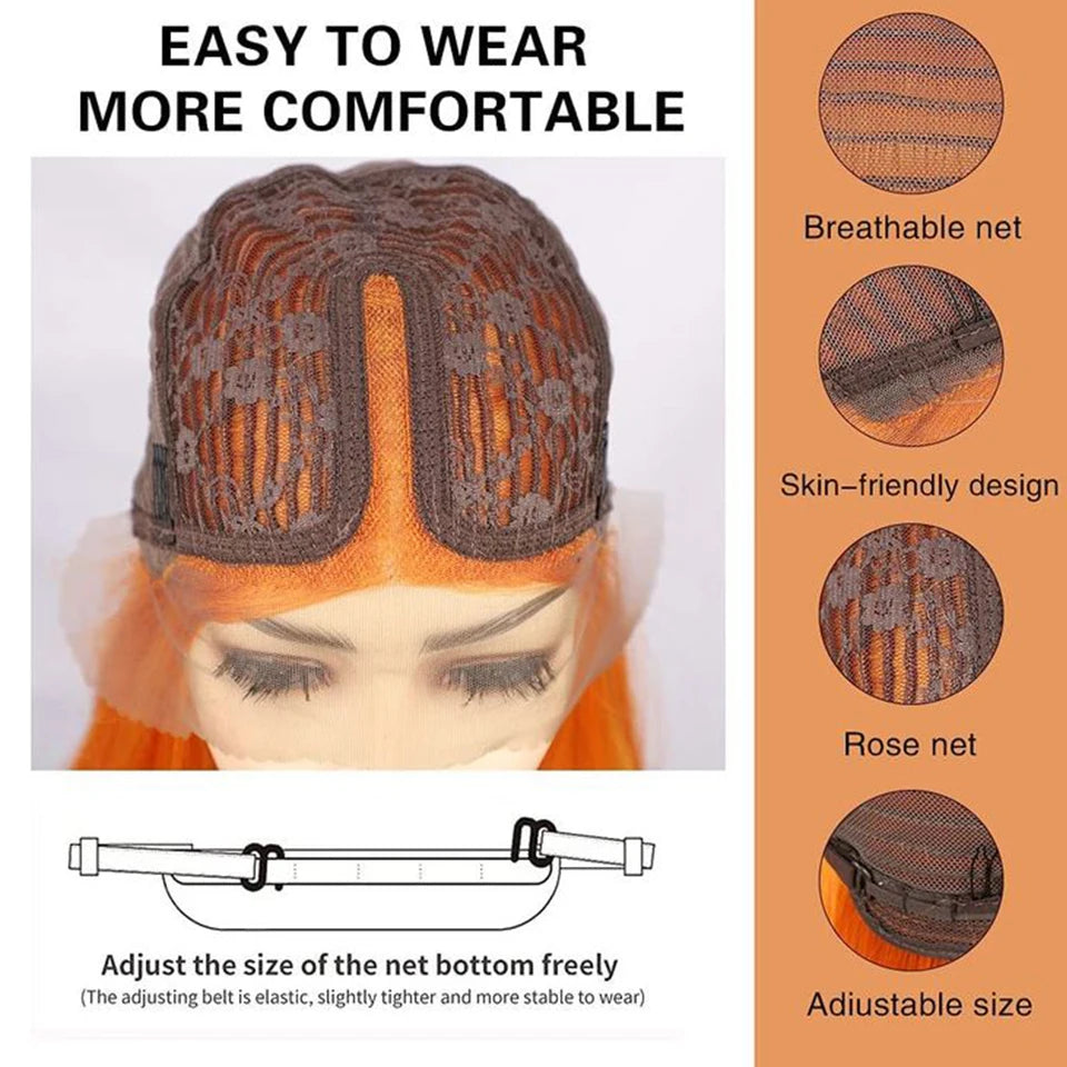 Ginger Orange HD Transparent Short Bob Human Hair Wigs Peruvian Highlight Straight 13x6x2 Lace Front Wig For Women Pre Plucked
