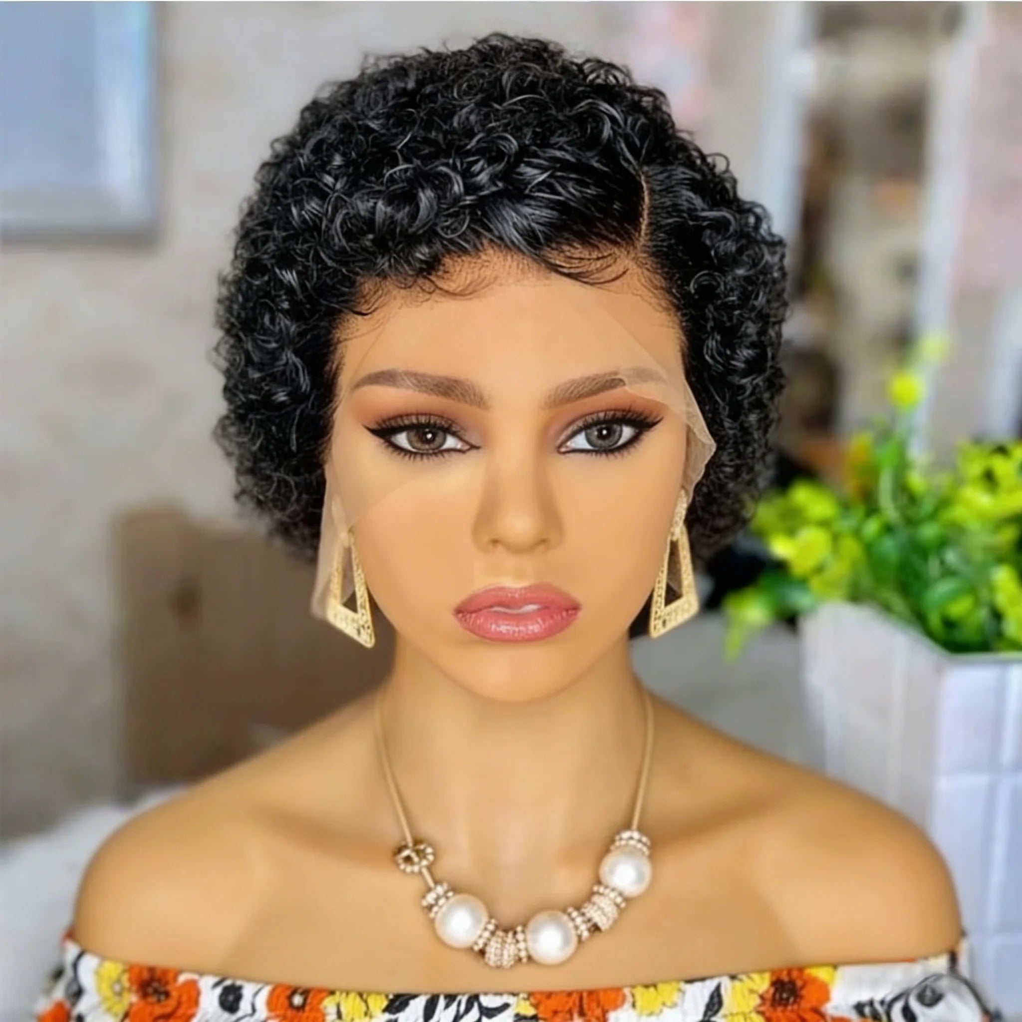 Short Curly Bob Human Hair Wig T Part Pixie Cut 13x4x1 Lace Wig for Women human hair