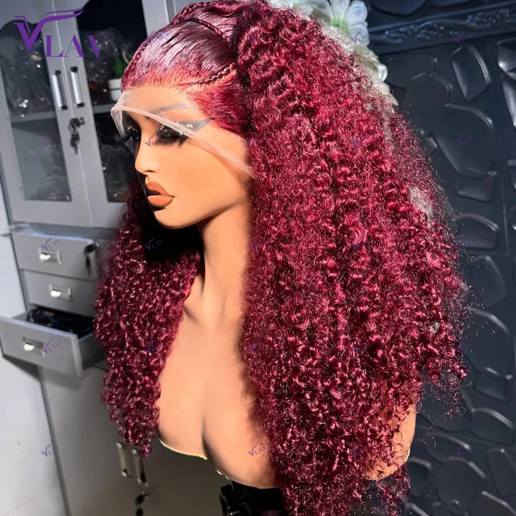 Burgundy Colored Kinky Curly 450 Density Glueless Wig 13x6 HD Lace Front Human Hair Wig 99J Colored 100% Human Hair Wear And Go