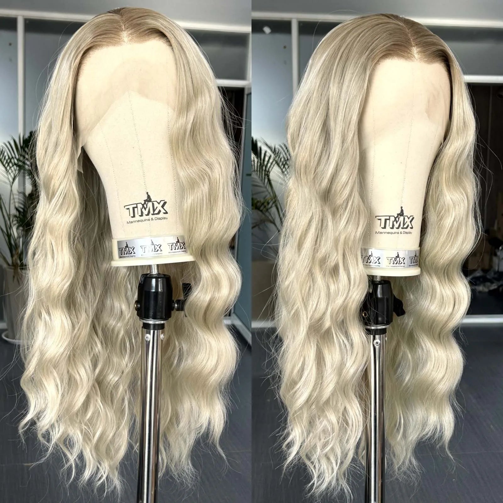 Ombre Ash Blonde Wig Long Natural Wavy Synthetic Hair Loose Curly Middle Part 13X4 Highlight Colored Wigs for Women Daily Party