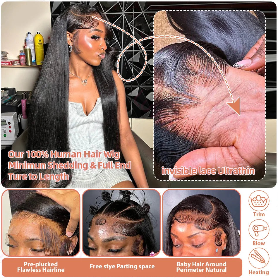 HD 13x4 13x6 Lace Frontal Wigs 200 Density Straight Vietnamese 100% Human Hair Pre Plucked 5x5 Lace Closure Wigs For Women