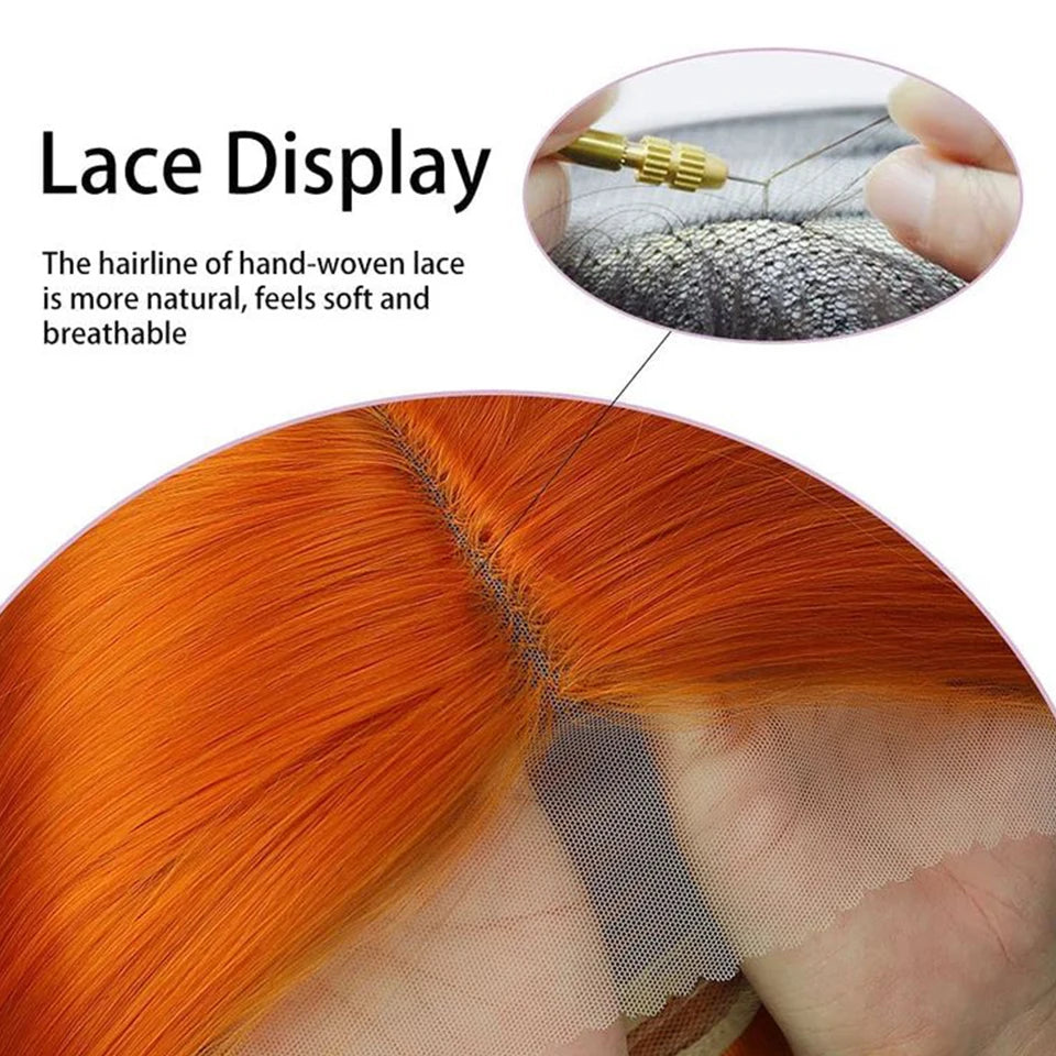 Ginger Orange HD Transparent Short Bob Human Hair Wigs Peruvian Highlight Straight 13x6x2 Lace Front Wig For Women Pre Plucked