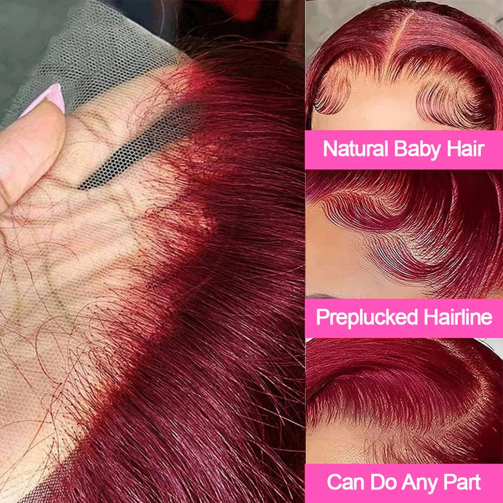 99J Burgundy Bob Wig 13x4 Lace Front Short Wigs 200%Density Straight HD Transparent Lace Frontal Wig Pre Plucked Human Hair 100%