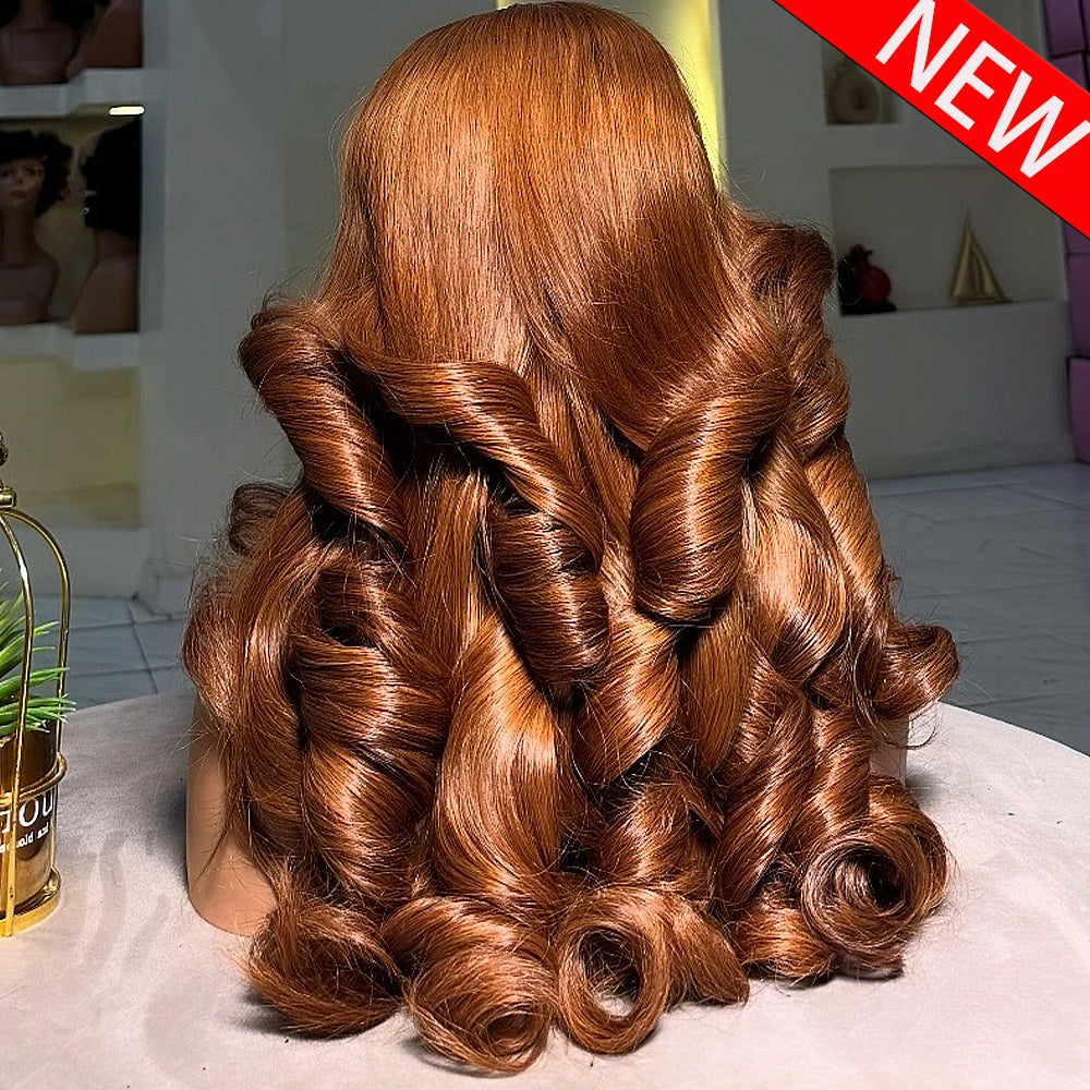 Wear And Go 13x6 HD Lace Frontal Wig Honey Brown Bouncy Curly Glueless Wig 16-36 Inch 400 Density 100%Human Hair Wigs For Women