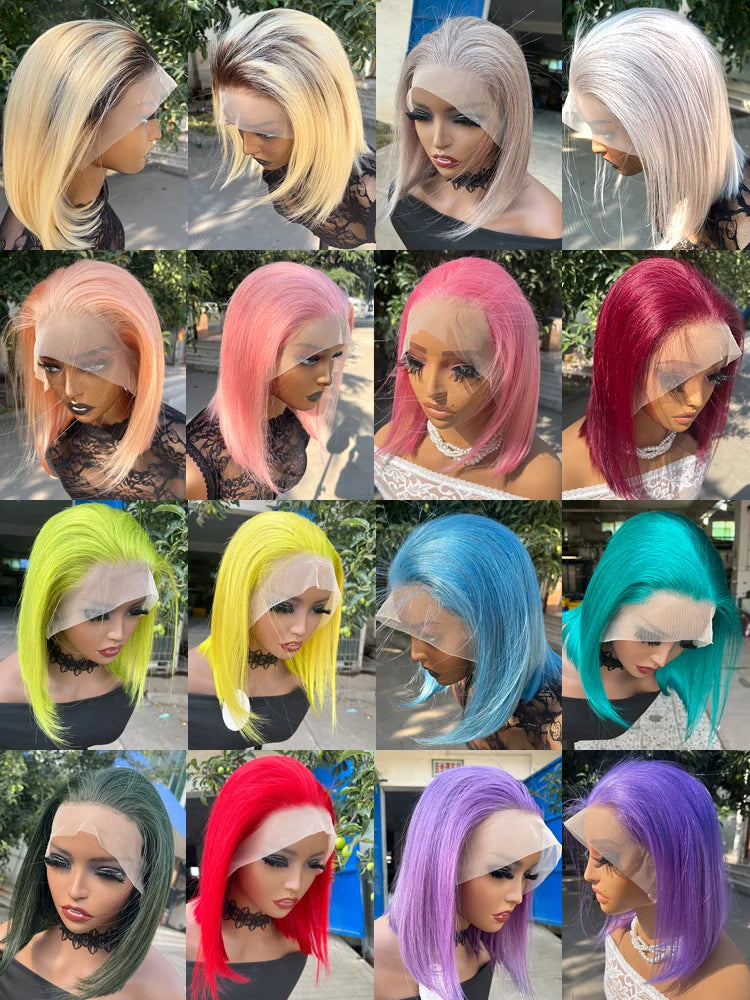 Orange Bob Wig Human Hair 13x4 Lace Front Wig 180% Density Short Straight Frontal Bob Wig Transparent Lace 350 Color Wig Ginger