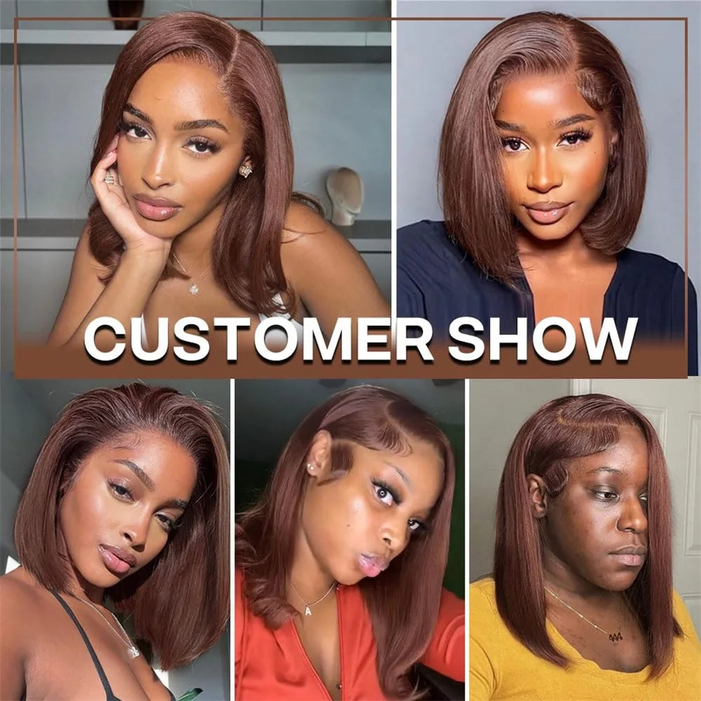 13x4 Lace Front Wig Bob Human Hair Brown Straight 180% Full Density Transparent Lace Frontal Wigs Bob Hair Lace Front Wig