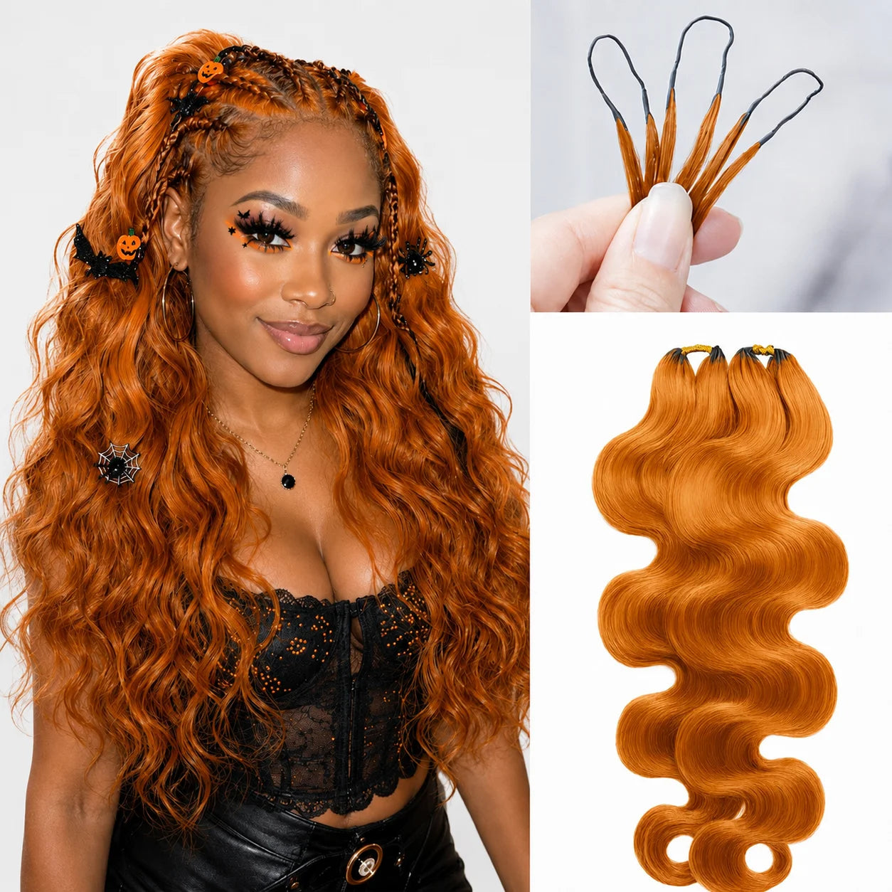 Orange Ginger Body Wave Feather Crochet Human Hair 100% Human Hair Pre-Separated Boho Braids Hair Extensions for Black Women