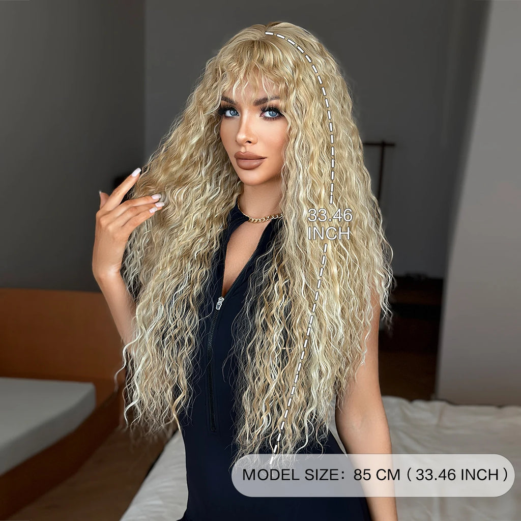 NAMM 32 Inch Striking Blonde Afro Kinetic Wigs, Silk Synthetic Heat-Resistant Fiber Hairpiece For Daily Wear, Music Festivals Ce