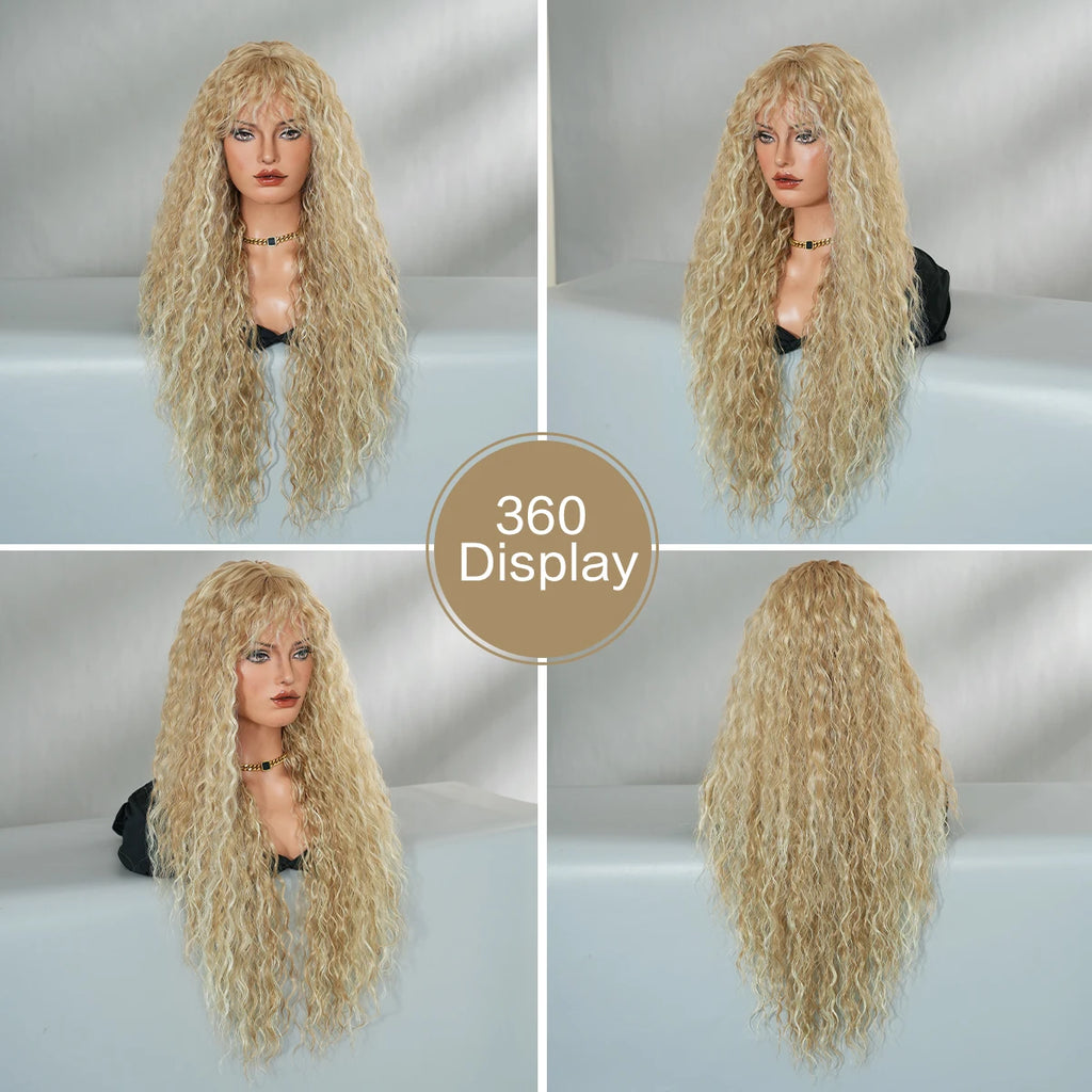 NAMM 32 Inch Striking Blonde Afro Kinetic Wigs, Silk Synthetic Heat-Resistant Fiber Hairpiece For Daily Wear, Music Festivals Ce