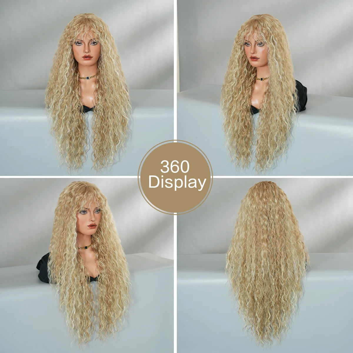 NAMM 32 Inch Striking Blonde Afro Kinetic Wigs, Silk Synthetic Heat-Resistant Fiber Hairpiece For Daily Wear, Music Festivals Ce