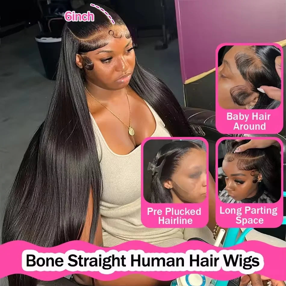 13x6 HD Lace Frontal Wig 100% Raw Human Hair Straight Lace Front Wig 30 36 Inch 5x5 HD Lace Glueless Wig No Glue Human Hair