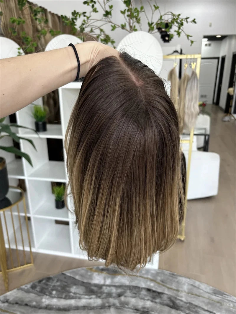 2026 Ombre Honey Blond Wig Rooted Short Bob Lace Wig Premium Synthetic Futura Heat Safe Transparent Lace Frontal Wigs for Women