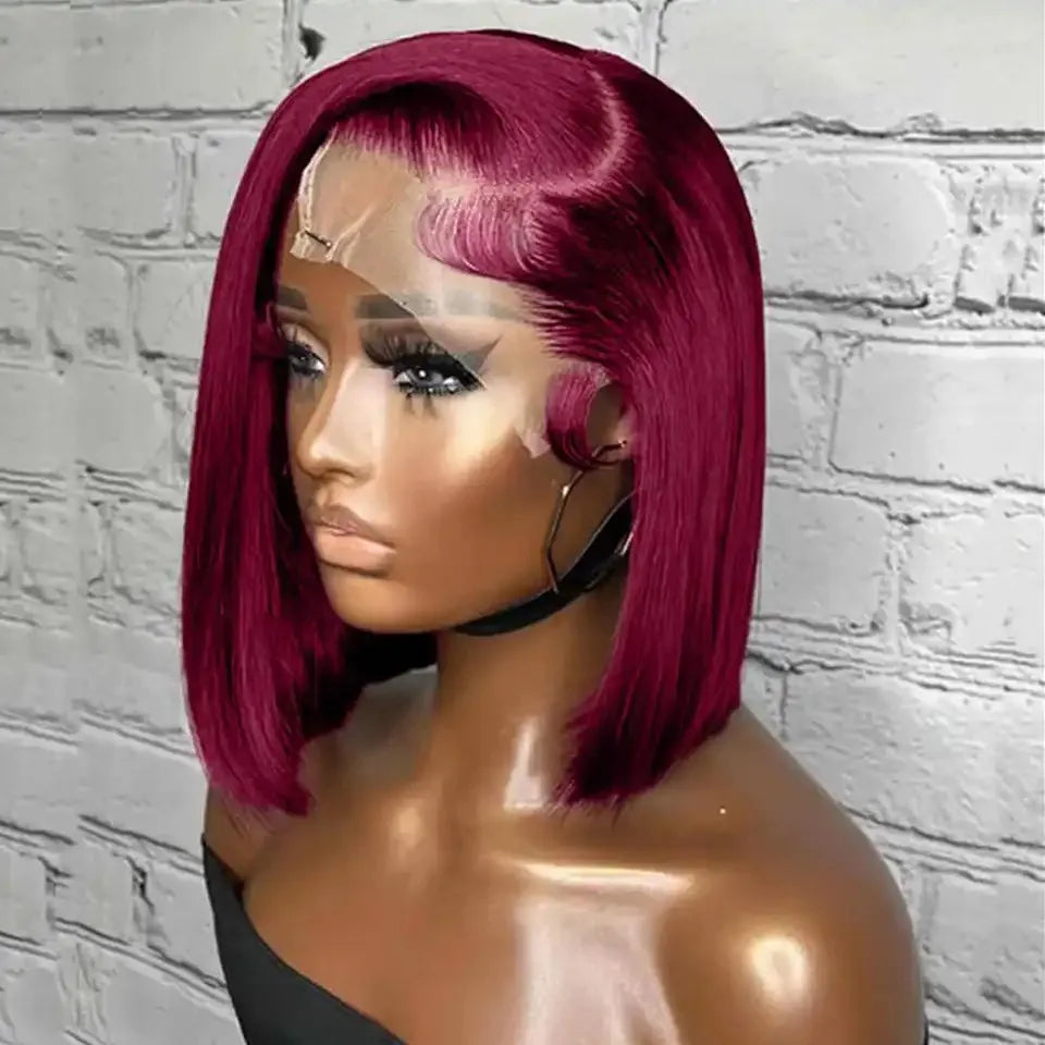 99J Burgundy Bob Wig 13x4 Lace Front Short Wigs 200%Density Straight HD Transparent Lace Frontal Wig Pre Plucked Human Hair 100%