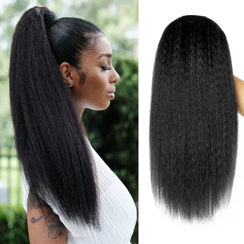 22/28/30 inch Long Kinky Straight Wig Wear and Go Glueless Wigs Pre Plucked Pre Cut Yaki Synthetic Wigs for Black Women