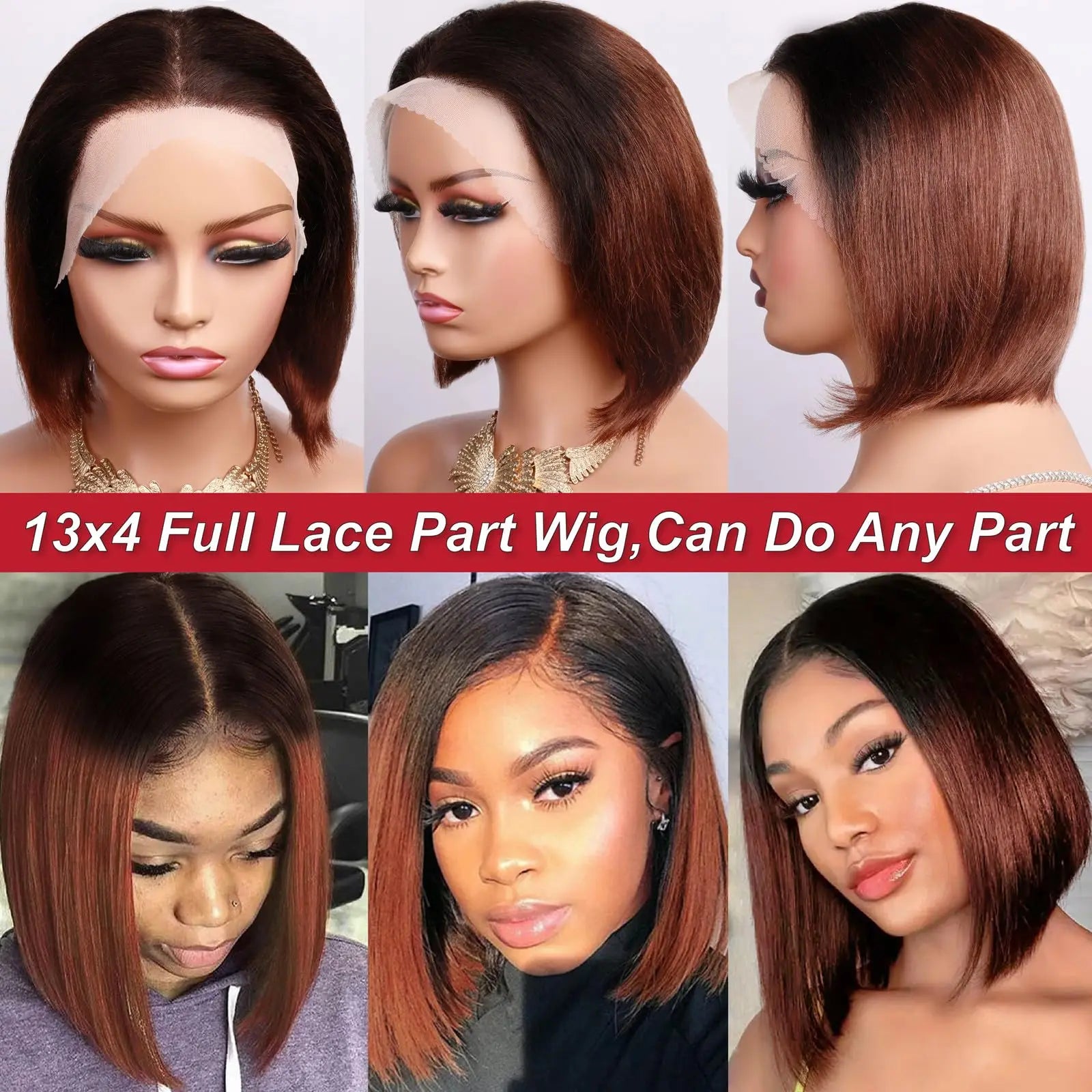 Ombre Brown 1B/4 Bob Wig Human Hair 13x4 HD Lace Front Wig for Black Woman 10 Inch Glueless Pre Plucked Short Straight Bob Wigs