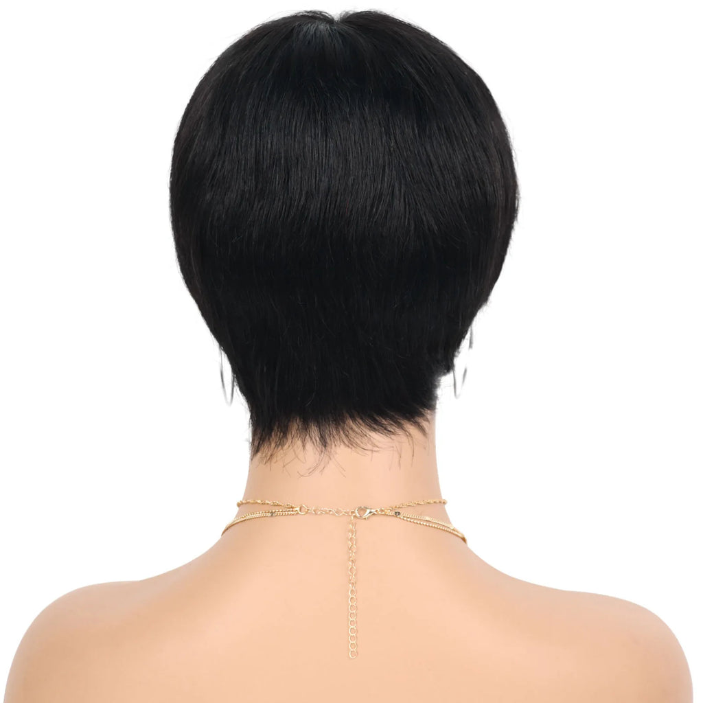 Short Human Hair Wigs with Bangs Short Pixie Wig Human Hair for Women Fashion Full Machine Duby Wig Cheap Black Red  Party Wigs