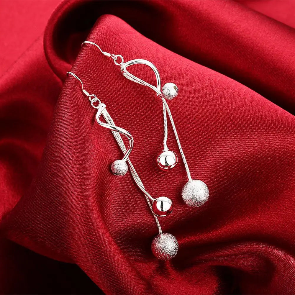 Charms 925 Sterling Silver Earrings for Women Fashion Jewelry Beads Long Earring Couple Gifts Wedding Party Gift