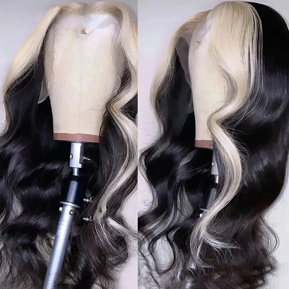 Ombre Ash Blonde With Dark Roots Natural Wave Hair Synthetic Lace Front Wig 13x4 HD for Women Easy to Wear Daily Cosplay Wig