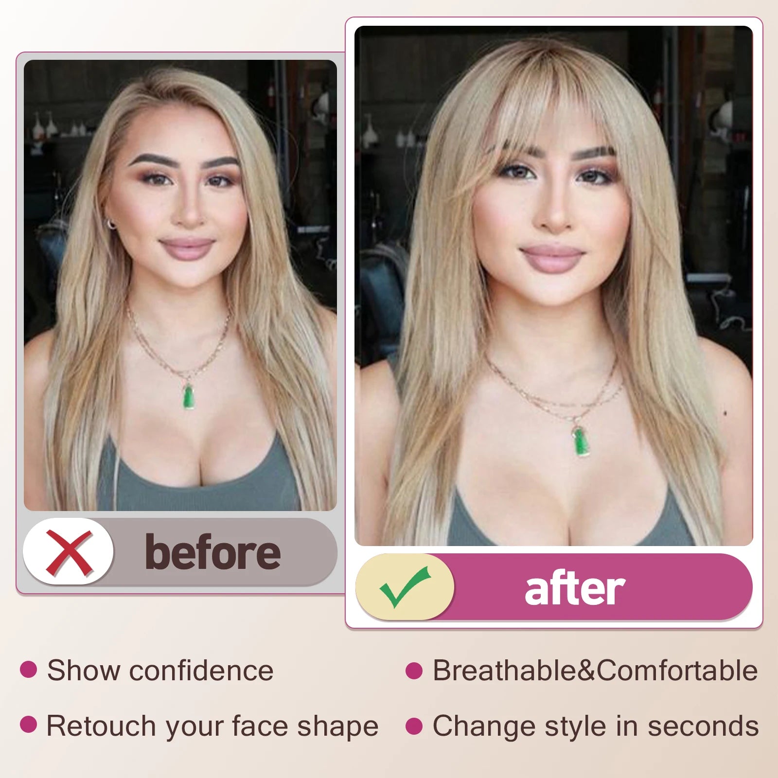 Ginger Orange Human Hair Bangs Clip In Wispy Fringe With Temples Hair Extensions For Women Natural Look 100% Real Human Hair