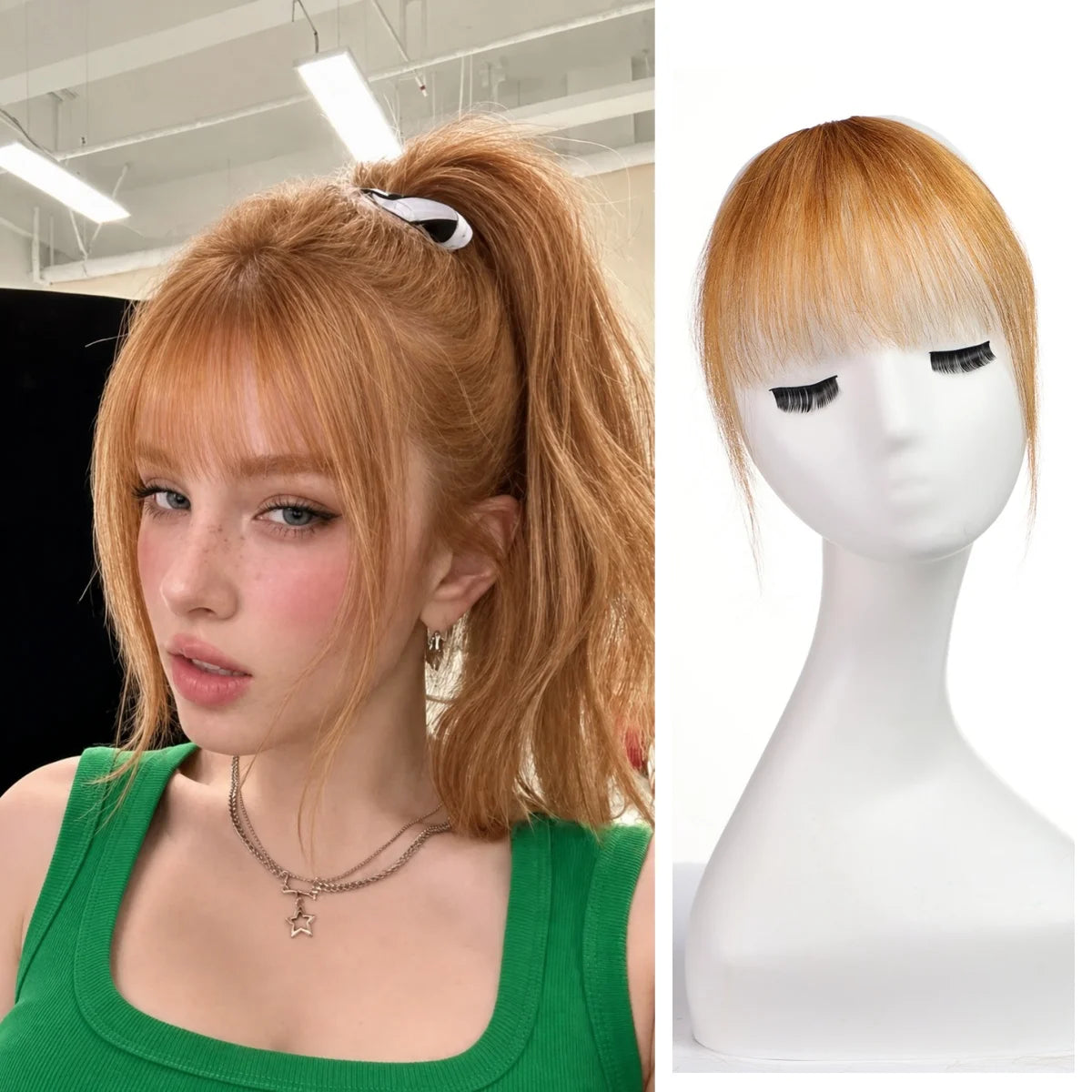 Ginger Orange Human Hair Bangs Clip In Wispy Fringe With Temples Hair Extensions For Women Natural Look 100% Real Human Hair