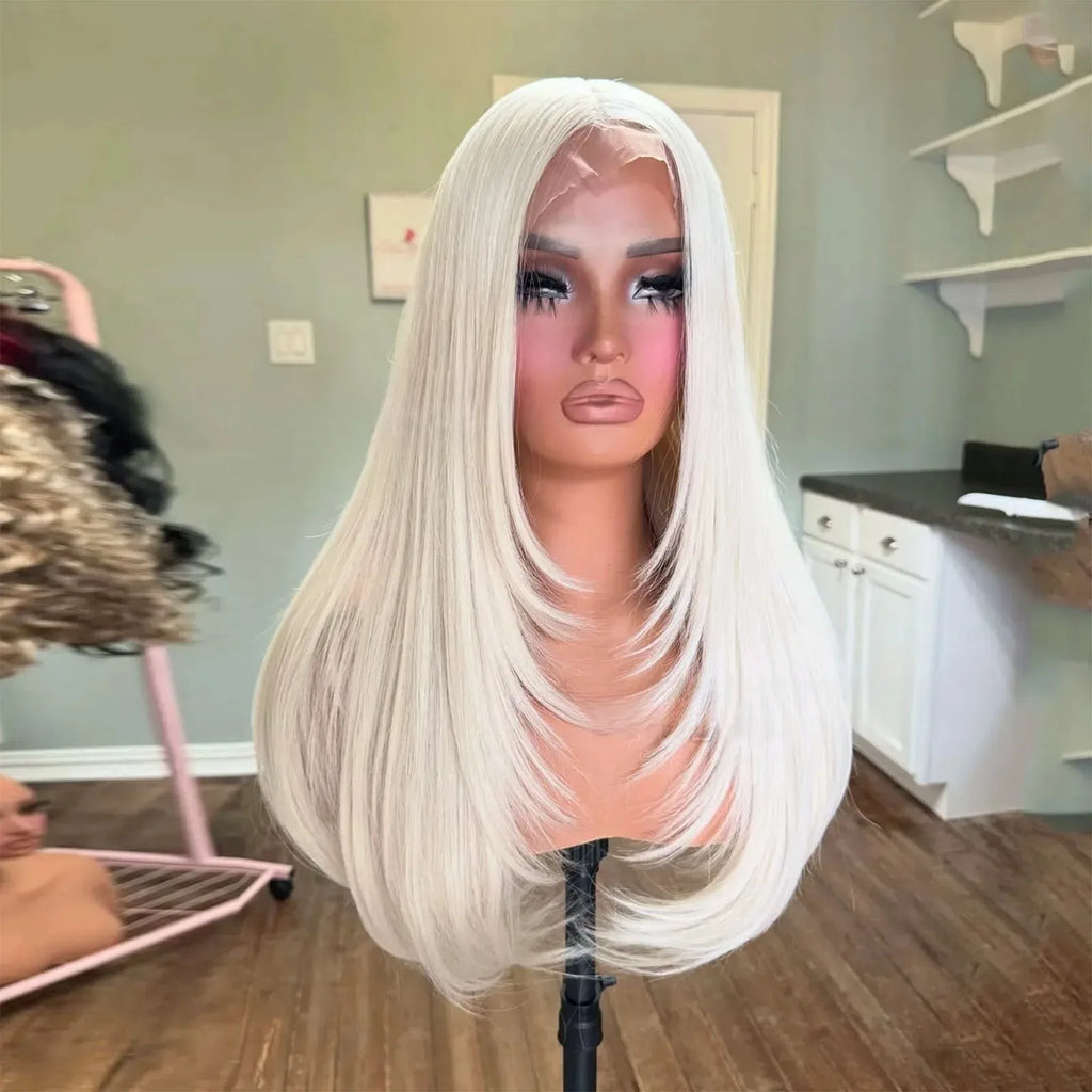 Layered Lace Front Wig White Wig 13x4 HD Lace Glueless Pre Plucked Heat Resistant Fiber For Women On Clearance Sale Cosplay