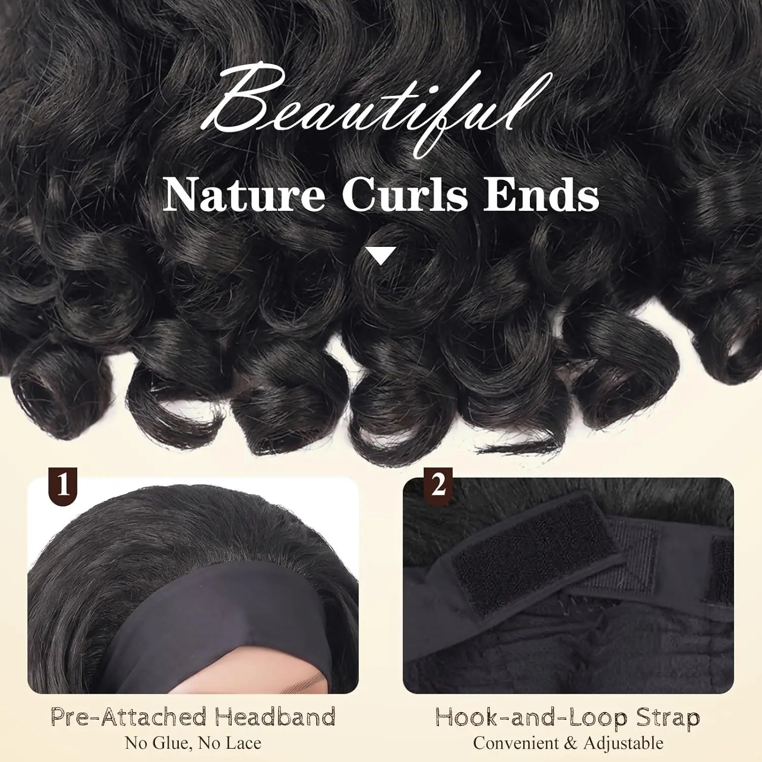 16 Inch Yaki Curly Headband Wig for Black Women Kinky Straight Synthetic Hair with Curly Ends Glueless Wear And Go Half Wig
