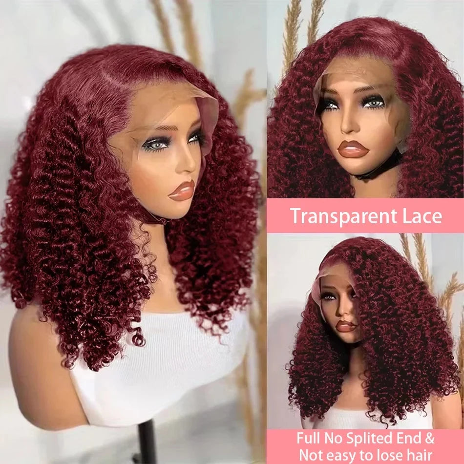 Burgundy Deep Wave 13x4 Lace Frontal Bob Wig 200% Density 99J Colored Remy Water Wave Frontal Human Hair Wigs Pre Plucked Wigs