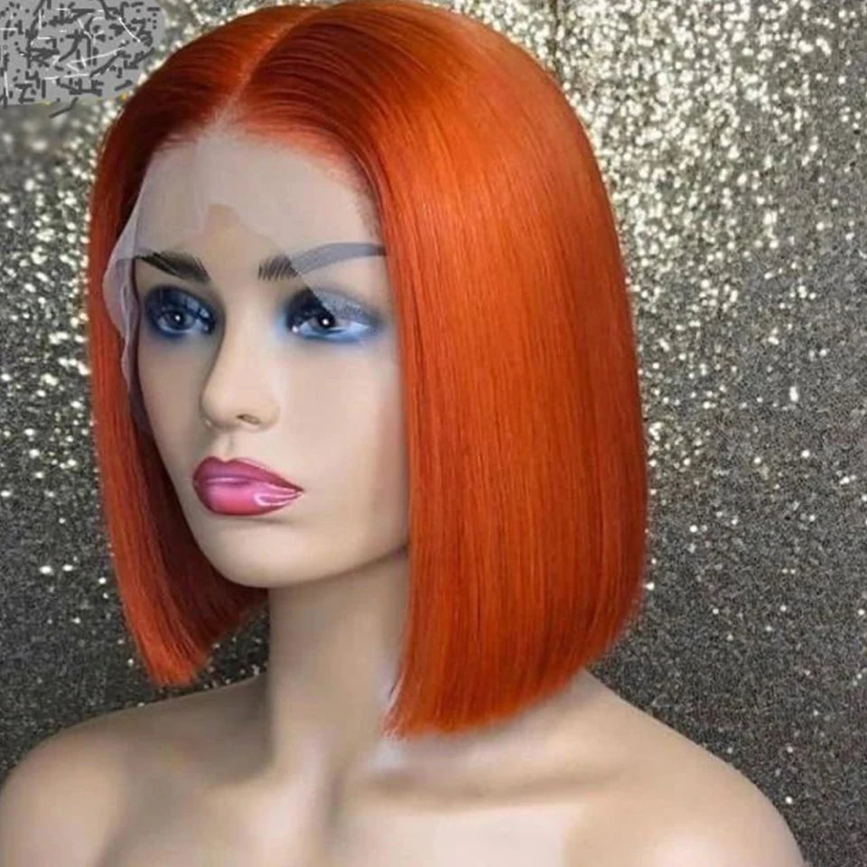 Ginger Orange HD Transparent Short Bob Human Hair Wigs Peruvian Highlight Straight 13x6x2 Lace Front Wig For Women Pre Plucked