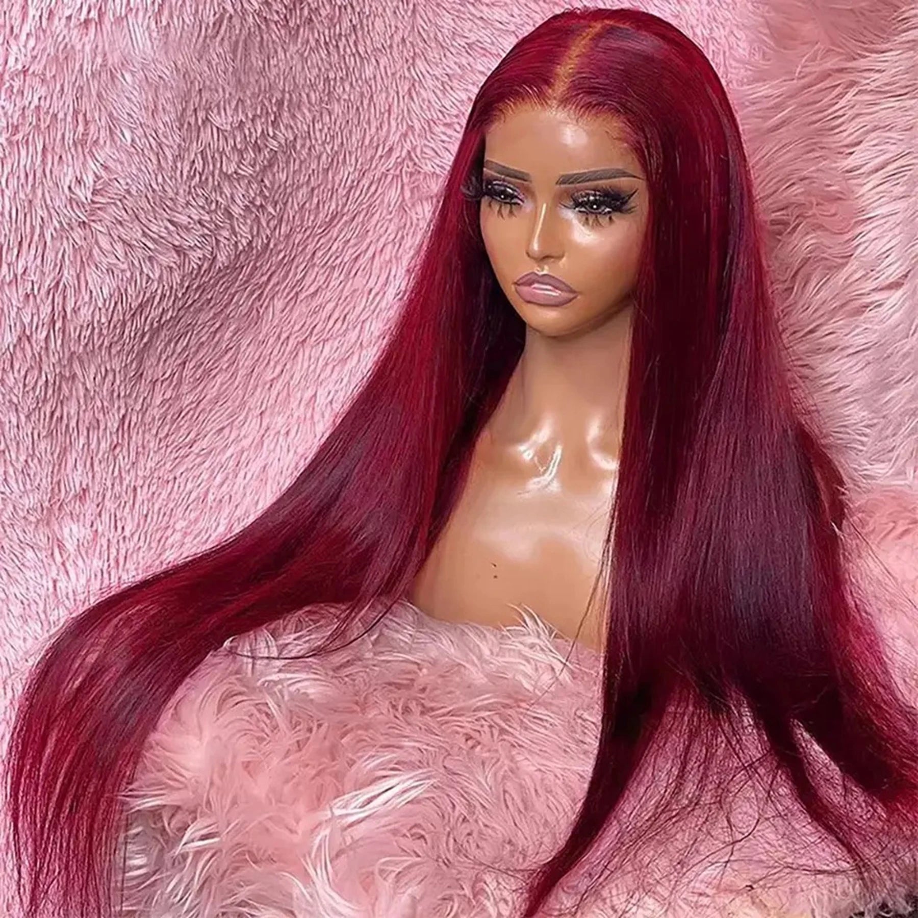 99J Red Burgundy Color Straight 13X4X1 HD Full Lace Frontal Wigs For Women Preplucked With Baby Hair Heat Resistant Fiber  Soft