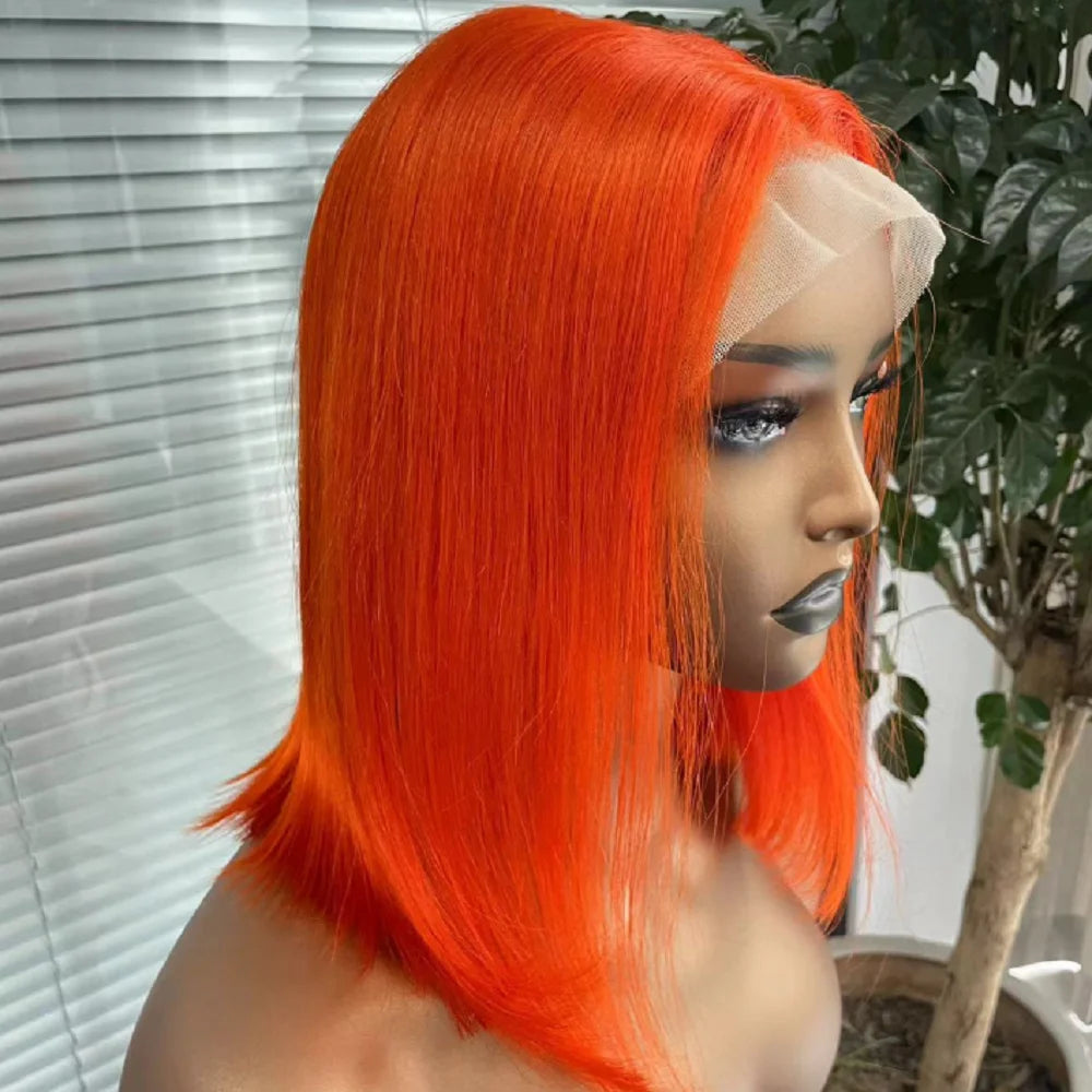 Orange Bob Wig Human Hair 13x4 Lace Front Wig 180% Density Short Straight Frontal Bob Wig Transparent Lace 350 Color Wig Ginger