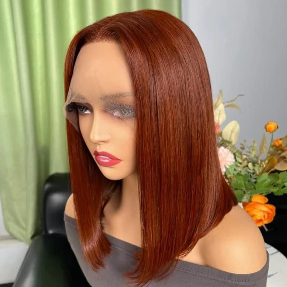 Ginger Orange HD Transparent Short Bob Human Hair Wigs Peruvian Highlight Straight 13x6x2 Lace Front Wig For Women Pre Plucked