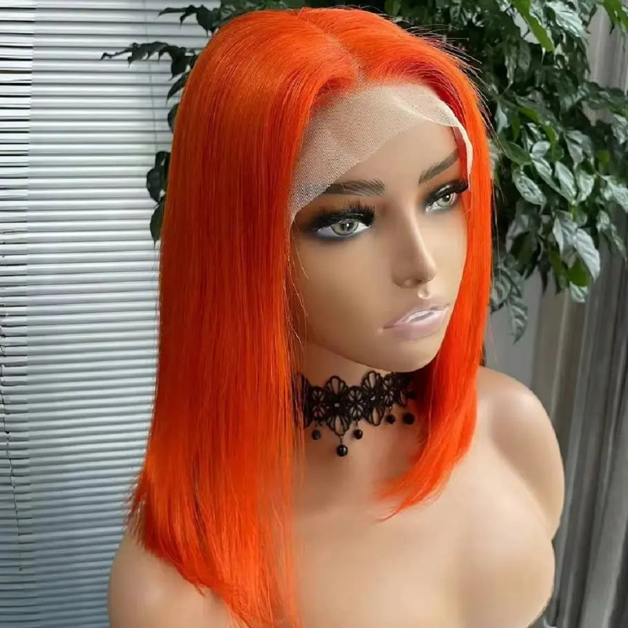 Orange Bob Wig Human Hair 13x4 Lace Front Wig 180% Density Short Straight Frontal Bob Wig Transparent Lace 350 Color Wig Ginger