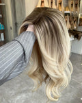 HD Lace Front Glueless Wig Platinum White Blonde Balayage Colored Wig Heat Resistant Luxury Human Hair Synthetic Blended Fiber