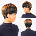 Ombre Color Highlight Short Pixie Cut 1B/33 Black Mix with Brown 150% Density Glueless Layered Brazilian Human Virgin Hair Wigs