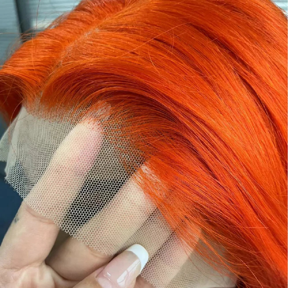 Orange Bob Wig Human Hair 13x4 Lace Front Wig 180% Density Short Straight Frontal Bob Wig Transparent Lace 350 Color Wig Ginger