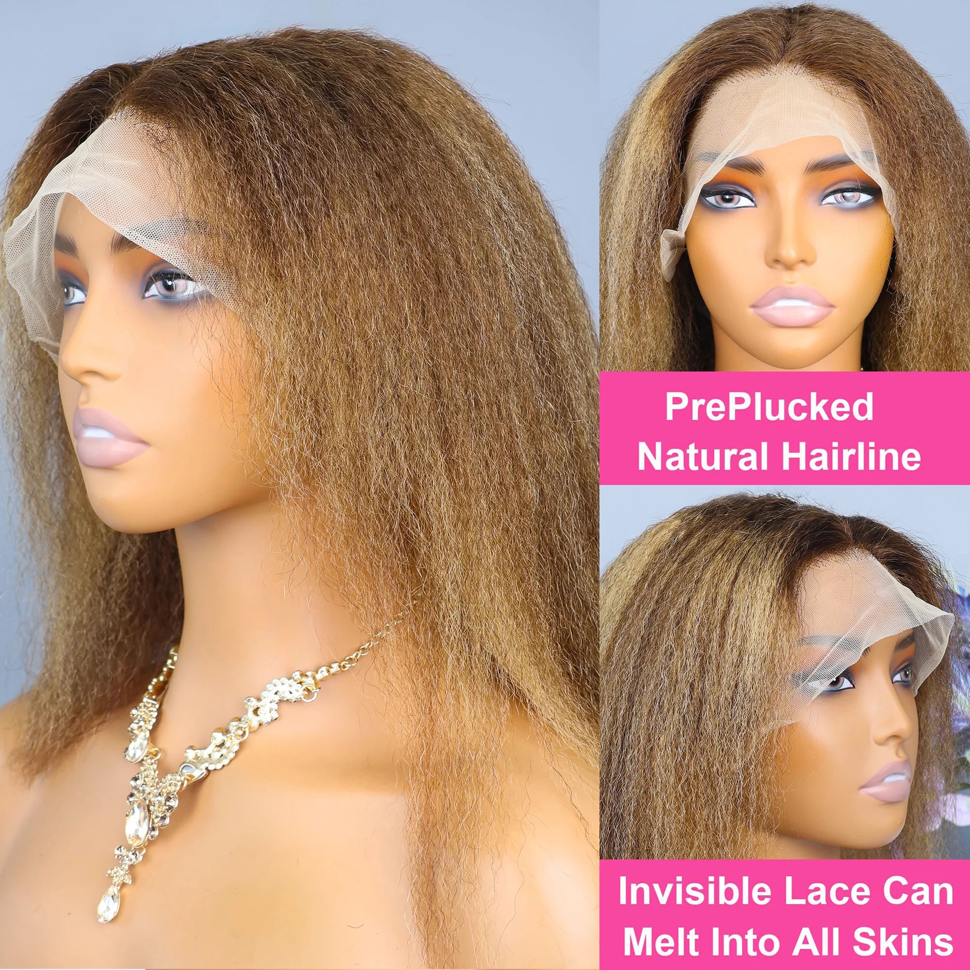 4/27 Highlight Kinky Straight Bob Wigs 13x4 Lace Front Human Hair Wig Brown Honey Blonde Piano Color Lace Frontal Yaki Wigs 200%