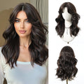 Short Wavy Wigs Black Brown Wig Shoulder Length Wave Synthetic Hair With Medium Part Bangs Daily Party for Women Heat Resistant