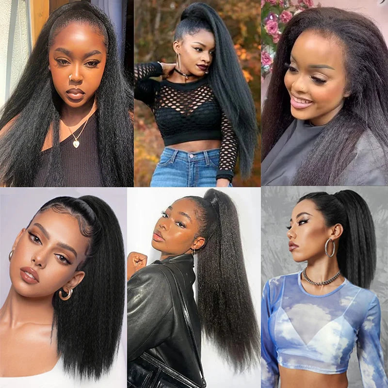 22/28/30 inch Long Kinky Straight Wig Wear and Go Glueless Wigs Pre Plucked Pre Cut Yaki Synthetic Wigs for Black Women