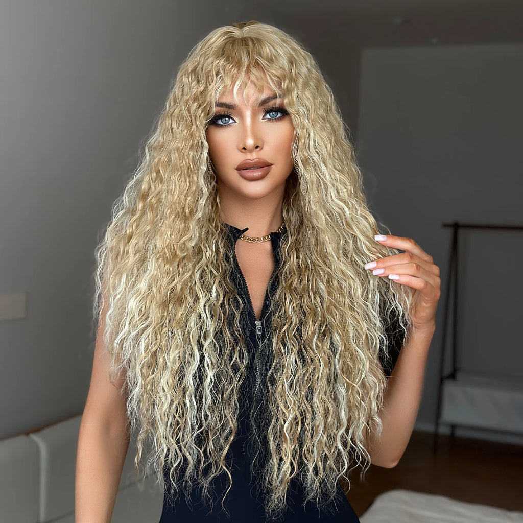 NAMM 32 Inch Striking Blonde Afro Kinetic Wigs, Silk Synthetic Heat-Resistant Fiber Hairpiece For Daily Wear, Music Festivals Ce