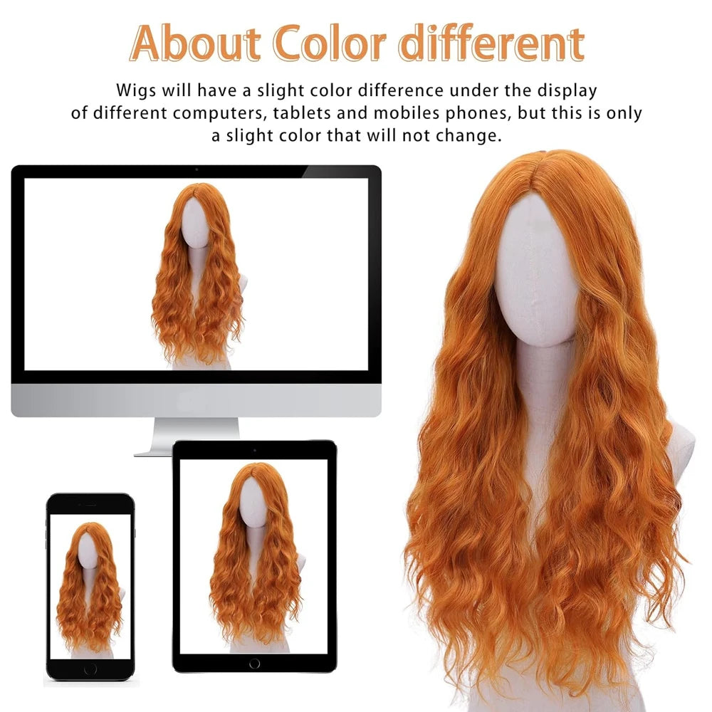 26 Inch Long Wavy Wig Ginger Orange Wigs for Women Synthetic Heat Resistant Wig And Natural Looking for Daily Party Cosplay Use