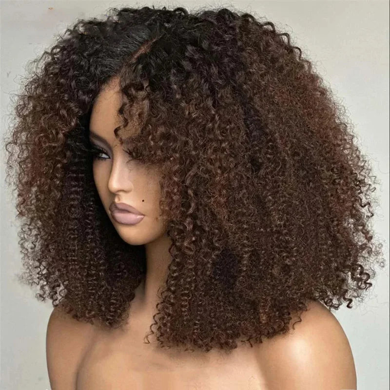 Ombre Brown  Soft 26“ Long Kinky Curly 180Density Lace Front Wig For Black Women BabyHair Glueless Preplucked Natural Hairline