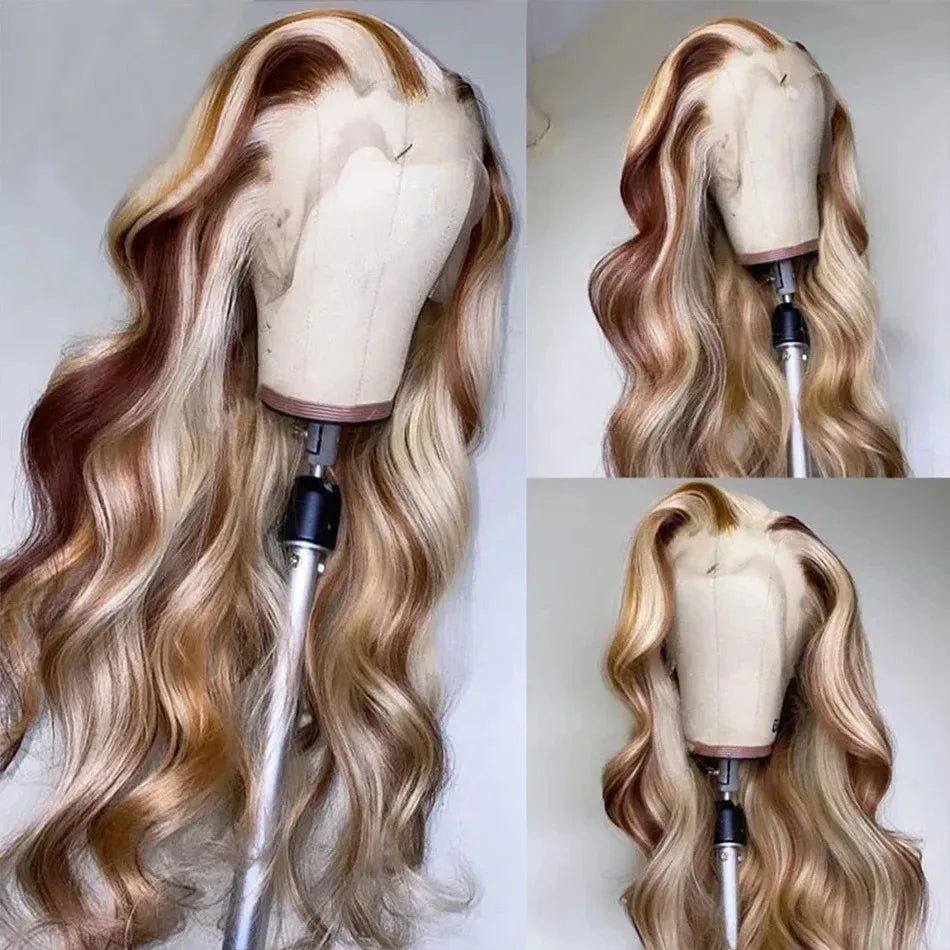 Ombre Ash Blonde With Dark Roots Natural Wave Hair Synthetic Lace Front Wig 13x4 HD for Women Easy to Wear Daily Cosplay Wig