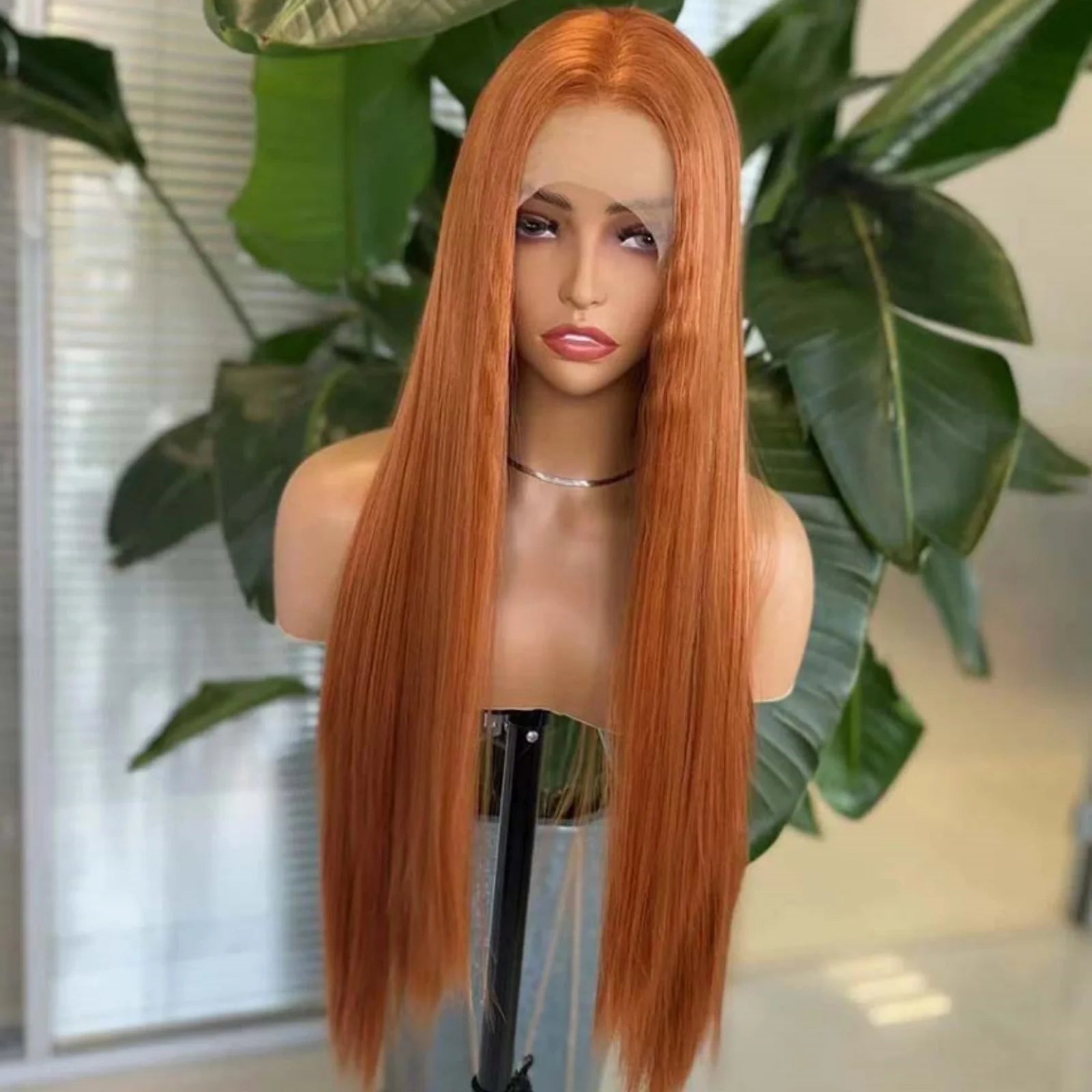 Ginger Wig Long Straight Synthetic Lace Front Wig Glueless Wigs for Women Cosplay Party Dark Orange Hair Lace Frontal Wig Auburn